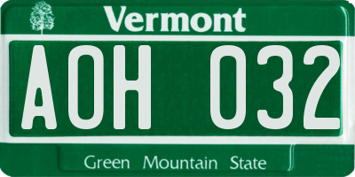 VT license plate AOH032