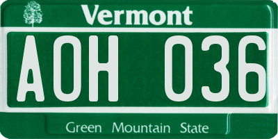 VT license plate AOH036