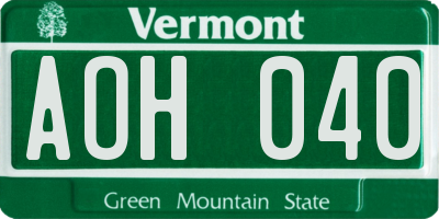 VT license plate AOH040