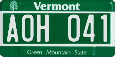 VT license plate AOH041