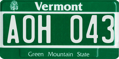 VT license plate AOH043