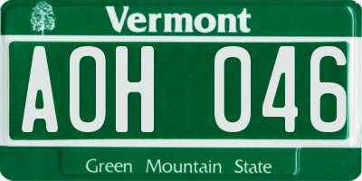 VT license plate AOH046