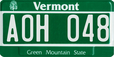 VT license plate AOH048