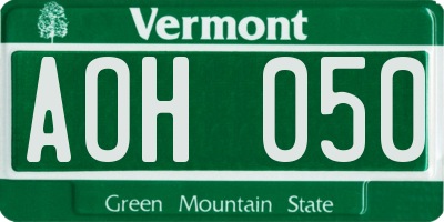 VT license plate AOH050