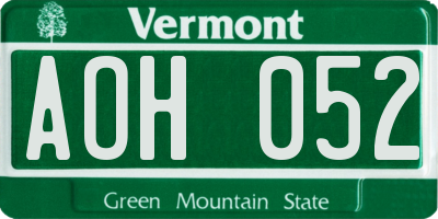 VT license plate AOH052