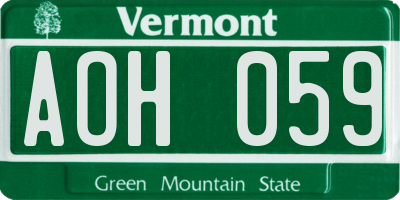 VT license plate AOH059