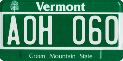 VT license plate AOH060