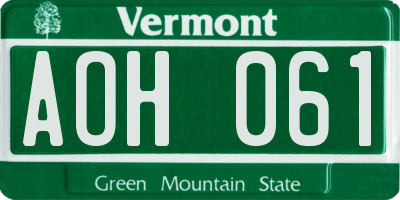 VT license plate AOH061