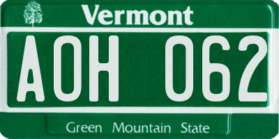 VT license plate AOH062