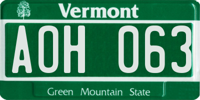 VT license plate AOH063