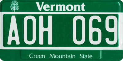 VT license plate AOH069