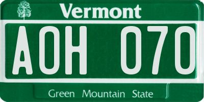 VT license plate AOH070