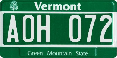 VT license plate AOH072