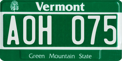 VT license plate AOH075