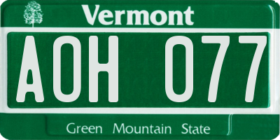 VT license plate AOH077