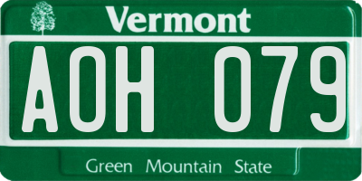 VT license plate AOH079
