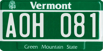 VT license plate AOH081