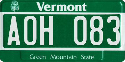 VT license plate AOH083