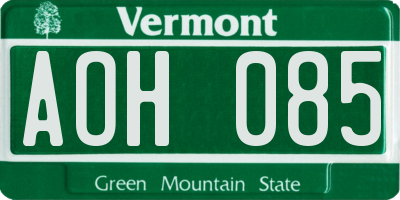 VT license plate AOH085