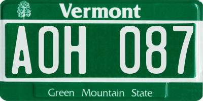 VT license plate AOH087