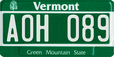 VT license plate AOH089
