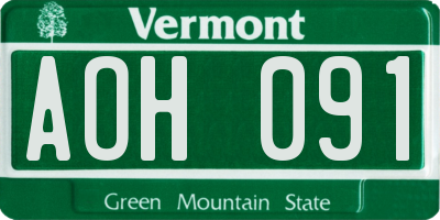 VT license plate AOH091