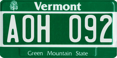 VT license plate AOH092