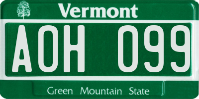 VT license plate AOH099
