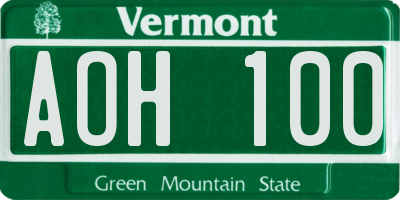 VT license plate AOH100
