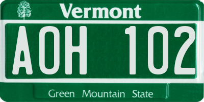 VT license plate AOH102