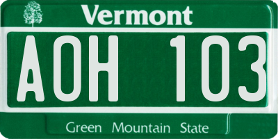 VT license plate AOH103