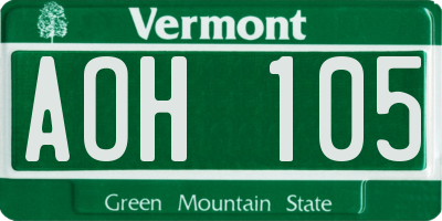 VT license plate AOH105