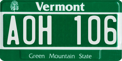 VT license plate AOH106