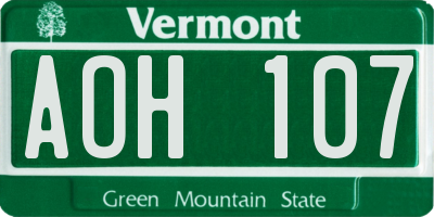 VT license plate AOH107
