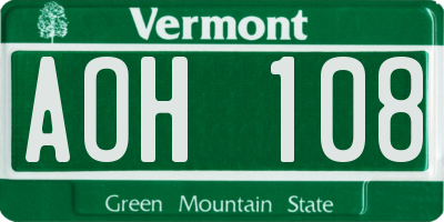 VT license plate AOH108