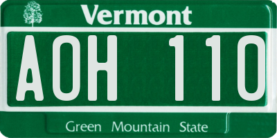 VT license plate AOH110