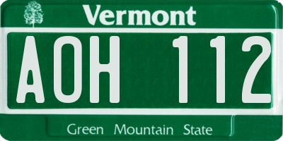 VT license plate AOH112