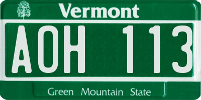 VT license plate AOH113