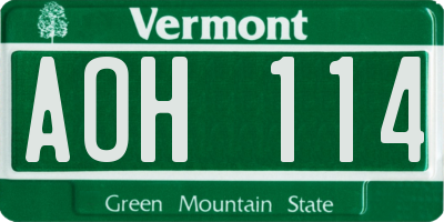 VT license plate AOH114