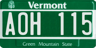VT license plate AOH115