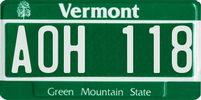 VT license plate AOH118