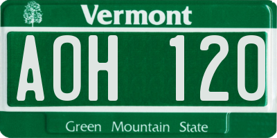 VT license plate AOH120