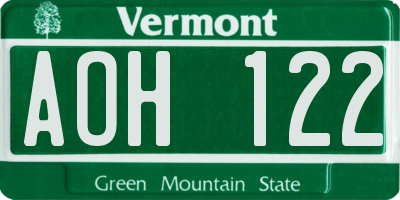 VT license plate AOH122