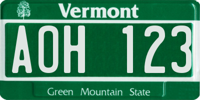 VT license plate AOH123