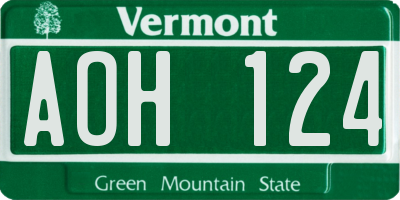 VT license plate AOH124