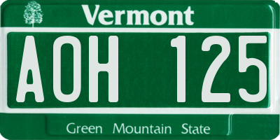 VT license plate AOH125