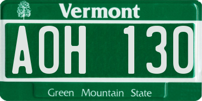 VT license plate AOH130