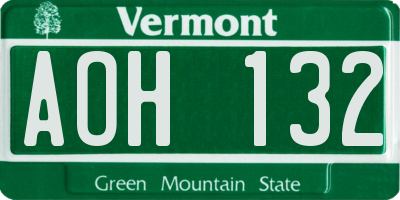 VT license plate AOH132