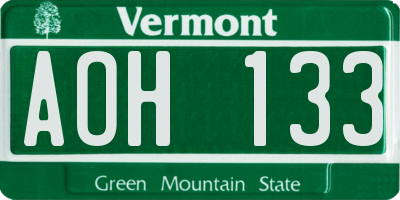 VT license plate AOH133