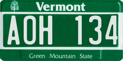 VT license plate AOH134